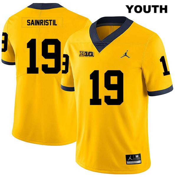 Youth NCAA Michigan Wolverines Mike Sainristil #19 Yellow Jordan Brand Authentic Stitched Legend Football College Jersey SN25S06JO